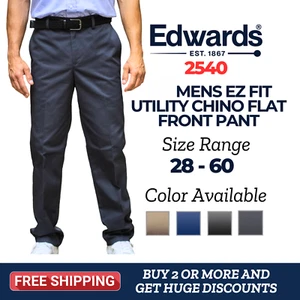 Edwards 2540 Mens Ez Fit Utility Chino Flat Front Performance Durable Soft Pant - Picture 1 of 3