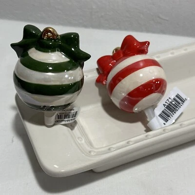 Mini Deck The Halls Nora Fleming A171 y A282 rojo/blanco-verde/blanco a rayas. Foto 1 de 3