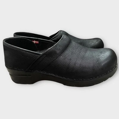Sanita Danish Clogs Black Oiled Leather Slip Resist Comfort  Women's 38 US 7.5 - Image 1 of 4