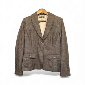 Eddie Bauer Women 95% Wool Blazer Sz 10 Brown Tweed Button Front Tailored Jacket - Picture 1 of 12