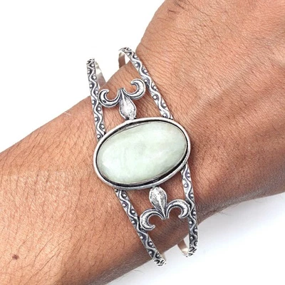 Green Septerian Gemstone Antique Jewelry Cuff Bracelets 7''Adjustable - Image 1 of 4