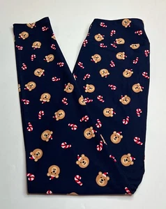 NEW LuLaRoe OS Leggings BLUE BROWN RED Teddy Bear CANDY CANE Christmas Holidays - Picture 1 of 4