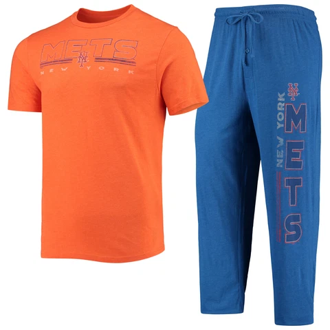 Men's Concepts Sport Royal/Orange New York Mets Meter T-Shirt and Pants Sleep Cover