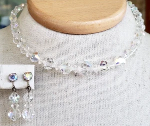 Vintage Borealis Glasperlen Strang Halsband Halskette Schraubverschluss Ohrhänger Set - Bild 1 von 8