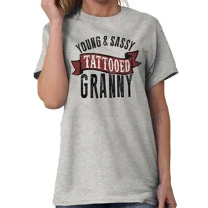 Cool Funny Young and Sassy Tattooed Granny Womens Graphic Crewneck T Shirt Tee - Picture 1 of 3