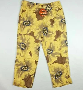 Preppy gelbe geblümte Caprihose 100 % Seide Damengröße 6 Blume Golf spitz zulaufende Hose - Bild 1 von 7