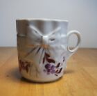Vintage Mustache Cup with Bow brown leaves and blue flowers