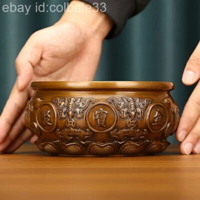 Queimador de incenso sorte 16cm 6.3" requintado porcelana escultura em cobre vermelho Ju Treasure bowl - Imagem 1 de 4