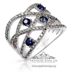 GIA G. G Certified 18kt 1.16 tcw Natural Blue Sapphire & Diamond Wedding Band