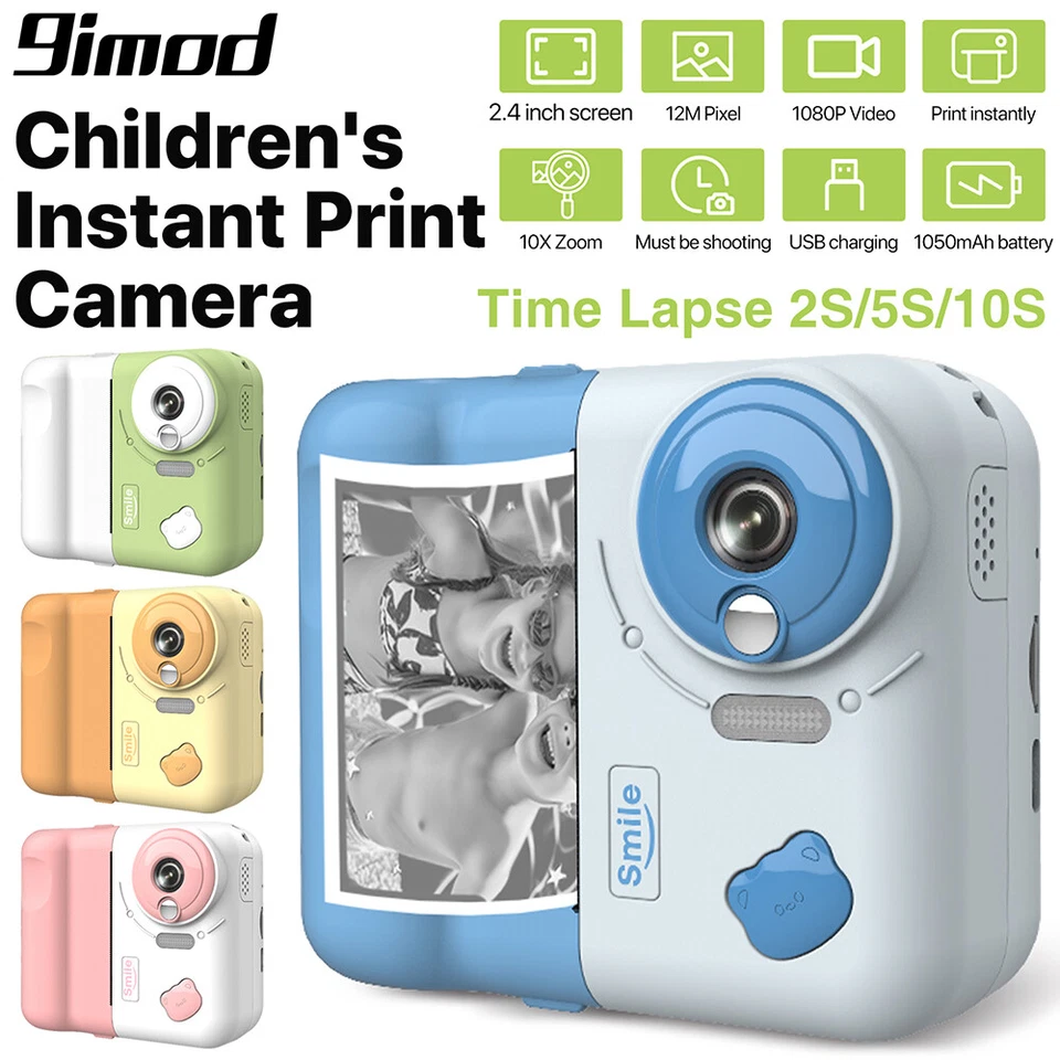 9IMOD Kids Instant Print Camera Toy 2.4" IPS Screen 1080P HD Kids Digital Camera - Image 1 of 4