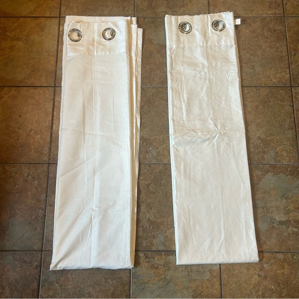 West Elm Window Curtain Panels Set of 2 Cream Silk Silver Grommets 48x84” - Image 1 of 4