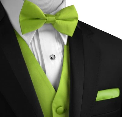 Men's Solid Satin Tuxedo Vest, Bow-Tie & Hankie Set. Formal Casual Wedding Prom - Image 1 of 2