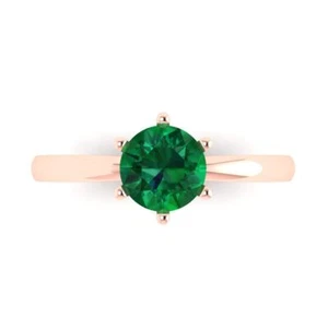1 cttw Solitaire Simulated Emerald Engagement Ring - 14K Solid Gold (Rose Gold) - Picture 1 of 11