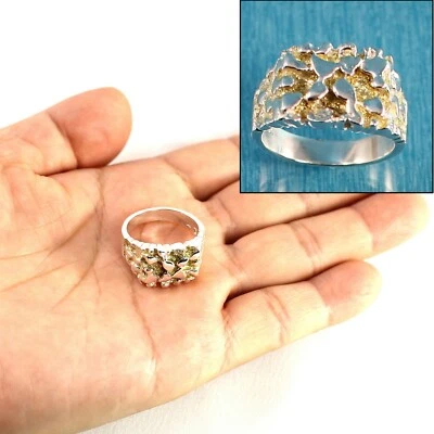 Мужское кольцо-самородок из желтого золота 14 карат и чистого серебра - Изображение 1 из 4