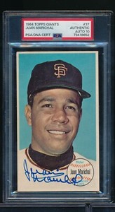 1964 Topps Giants #37 Juan Marichal signed PSA/DNA auto grade 10 crisp lue sig