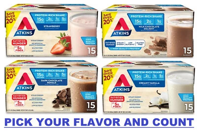 Atkins Shake, Milk Chocolate, Dark Chocolate, Vanilla, Strawberry 11 oz (15 ct.) - Image 1 of 4