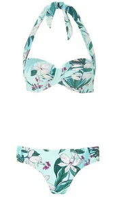 John Lewis Jungle Leaf Sling Halter Neck Bikini Set, Aqua/Multi BNWT - Picture 1 of 8