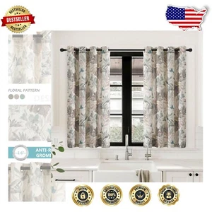 Elegant Floral Grommet Curtains - Light Filtering Drapes for Kitchen - 2 Panels - Picture 1 of 9