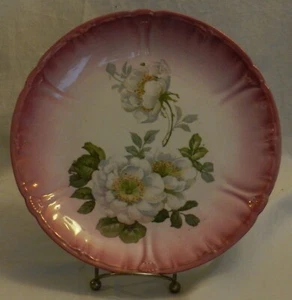 Vntg Bonn Franz Ant Mehlem Pearlized Pink With White Roses 8 1/4" Plate Germany - Picture 1 of 6