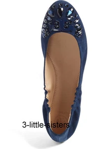 NEW Tory Burch Royal Navy Delphine Embellished Crystal Jewel Ballet Flats 9.5 - Picture 1 of 1