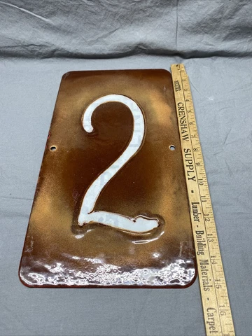 Vintage 8” x 15” Textured Porcelain #2 Sign House Number *** Other Numbers Avai Cover