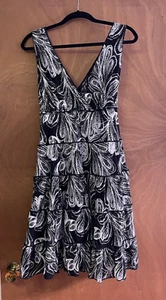 Style & Co Womens Medium Double V Neck Fit&Flare Nylon Dress Black White Floral - Picture 1 of 9