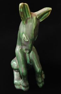 Statuette émaillée âne vert de Saint-Clément, des années 20-30 style art déco