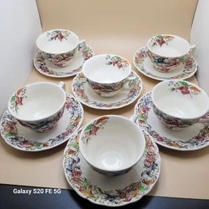 Vintage Set of 6 Royal Doulton “Tintern” Tea Cup and Saucer C. 1930’s-1940’s - Picture 1 of 12