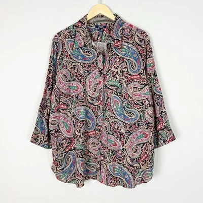 Chaps No Iron Paisley Button Down Shirt Fall Classic Size 3X Women's - Image 1 of 4