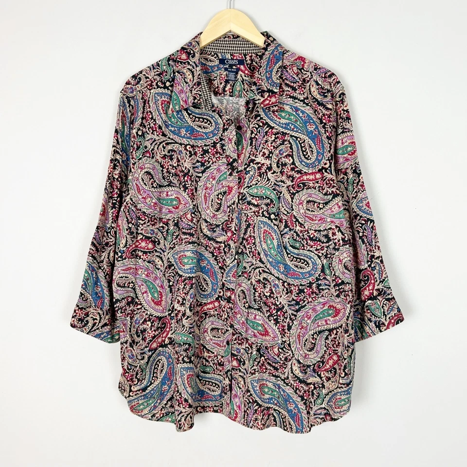 Camisa Chaps No Iron Paisley Abotonada Otoño Clásica Talla 3X Para Mujer Foto 1 de 4