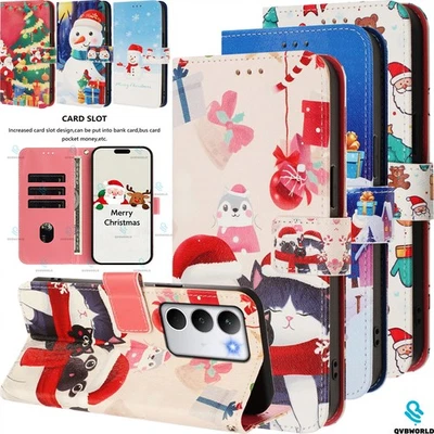 For OPPO Realme 14 13 11 C71 C67 Christmas Pattern Wallet Case Phone Case Cover - Image 1 of 4