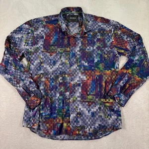 NEW MACEOO Mens 6/2XL Italian Fabric Fibonacci Picasso Blue Print Button Shirt - Picture 1 of 10