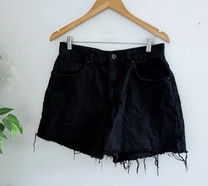Cotton On Womens Shorts Size 12 High A Line Black Denim Raw Hem 100% Cotton - Picture 1 of 9