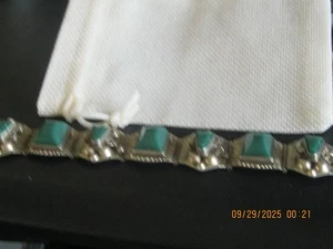 Taxco Mexico .925 Sterling Silver Turquoise Bracelet 7" - Picture 1 of 5
