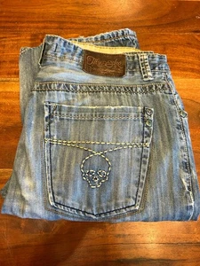 Marc Ecko Men's Denim Boot Cut Jeans 34 Skull Distressed Grunge Y2K - Picture 1 of 11
