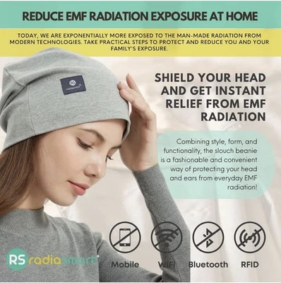 Radia Smart EMF Shield Beanie 5G RF WiFi Brain Protection Slouch Cap - Gray - Image 1 of 4