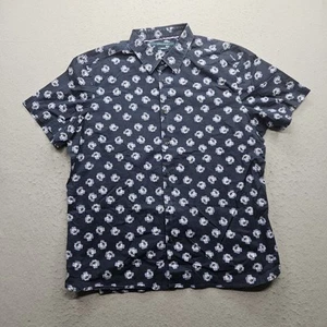 Perry Ellis Mens Size XL Navy Rose Print Short Sleeve Button Down Shirt - Picture 1 of 8