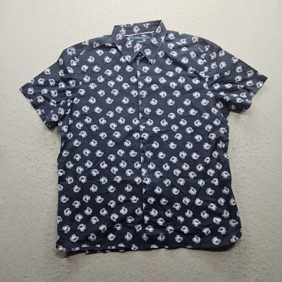 Perry Ellis Mens Size XL Navy Rose Print Short Sleeve Button Down Shirt - Image 1 of 4