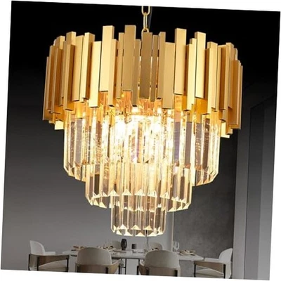 3-Tier 15.8" Crystal Gold Chandelier Modern Crystal Diameter 15" Gold, 5-Light - Image 1 of 4
