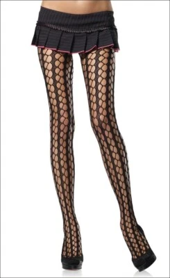 Pantimedias Leg Avenue negras de nailon sin costuras de red talla única Foto 1 de 4