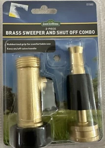 Brass Garden Hose Long Neck Shut Off Valve Sweeper Sprayer Twist Nozzle Kit - Picture 1 of 3
