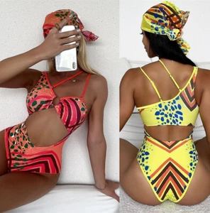 Womens Summer Outfit Bohemian Cutout One-Piece Bikini Swimsuit Sexy Swimwear - Picture 1 of 7
