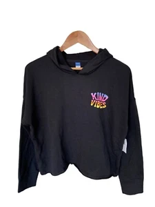 Old Navy Kind Vines Cropped Hoodie Black Sweatshirt Teens Size 2XL 18 NWT - Picture 1 of 9