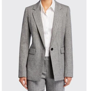 Lafayette 148 Blazer Speckled Herringbone Wool 1 Button Gray Suit Jacket Size 4 - Picture 1 of 9