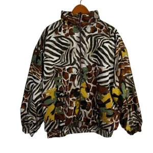 Kaktus Vintage Windbreaker 2X Zebra Giraffe Print Full Zip Up Pockets Mock Neck - Picture 1 of 11