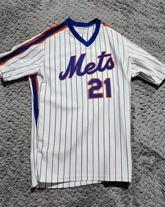 Vintage 80s New York Mets Sand Knit Pinstripe Baseball Jersey #21 Mens Size 44 - Picture 1 of 4