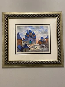 Serigrafía anatole krasnyansky (Iglesia antigua puesta de sol en la villa) firmada y numerada - Imagen 1 de 15