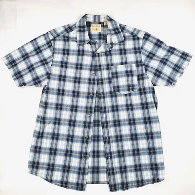 Red Head Seersucker Shirt Mens Medium Button-up Short Sleeve Plaid Blue Gray - Image 1 of 4