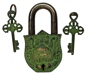 Devil Face Engraved Vintage Antique Style Door Lock Handmade Solid Brass Padlock - Picture 1 of 9