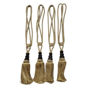 4 große Draperie Tie Backs Quaste Twist Seil Gold Kordel Braun Harz Luxus 30 Zoll - Bild 1 von 16